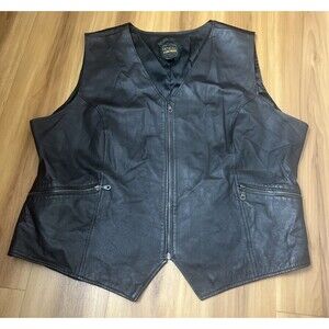 VENEZIA Women’s Genuine Leather Zip Front Vest with Pockets Brown Size 26/28